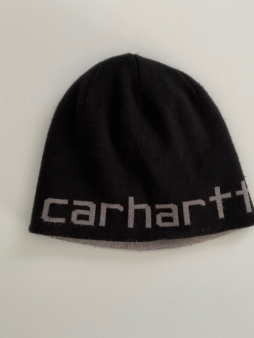 Carhartt Beanie Unisex OS Black Grey Reversible Knit Logo Hat Skater Gunge Urban